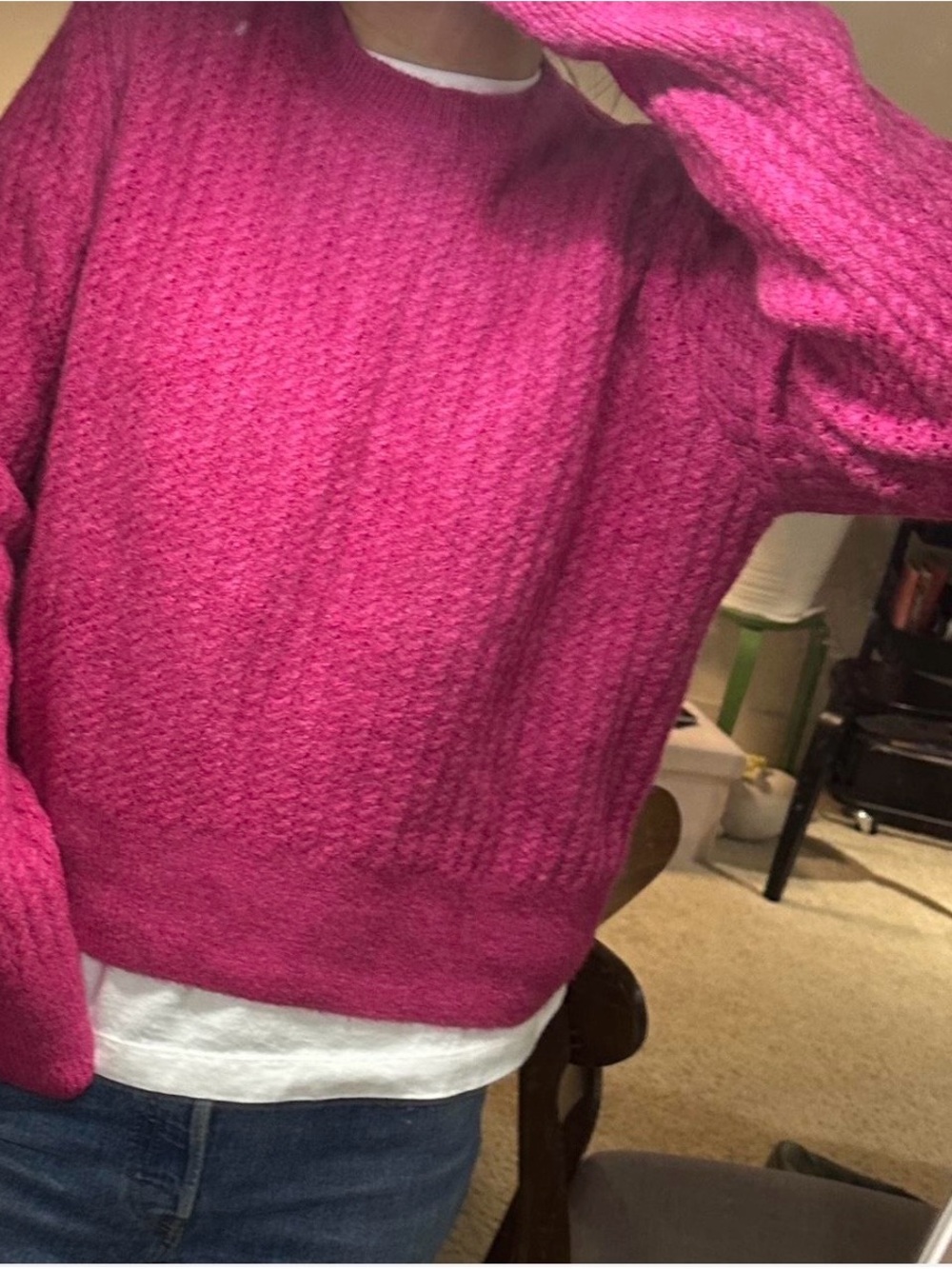 Mango Textured Crewneck Sweater in Deep Raspberry - Picture 2 of 3